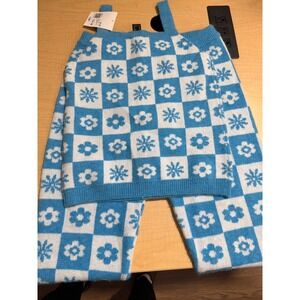 Forever 21 Kids Blue White Checkered Floral Knit Cami Top and Pants Set 13/14